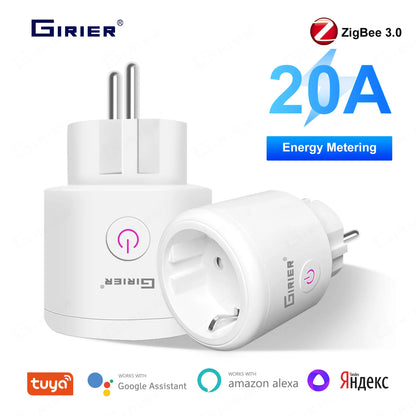 Tuya Zigbee Smart Plug 20A Smart Home Outlet Socket EU 4200W with Power Monitor Function Supports Alexa Alice Hey Google