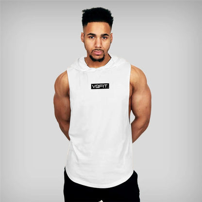 Brand Gyms Clothing Mens Bodybuilding Hooded Tank Top Cotton Sleeveless Vest Sweatshirt Fitness Workout Sportswear Tops Male
