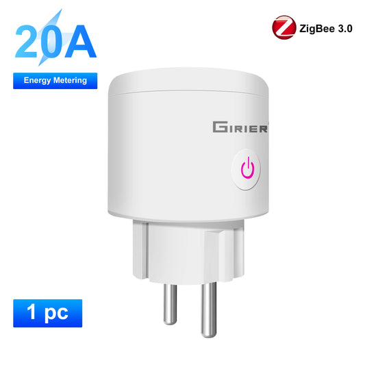 Tuya Zigbee Smart Plug 20A Smart Home Outlet Socket EU 4200W with Power Monitor Function Supports Alexa Alice Hey Google